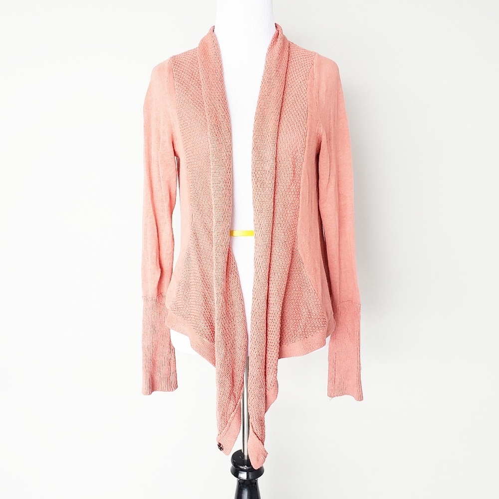 Anthropologie Peach Pink Open-Front Knit Cardigan